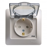 Розетка с заземлением со шторками с крышкой 16А IP44 в сборе SE Glossa, перламутр