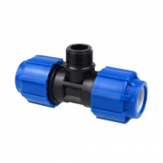 Тройник с переходом на наружную резьбу Политэк - 25 x 1/2" (винтовой, для труб ПНД)